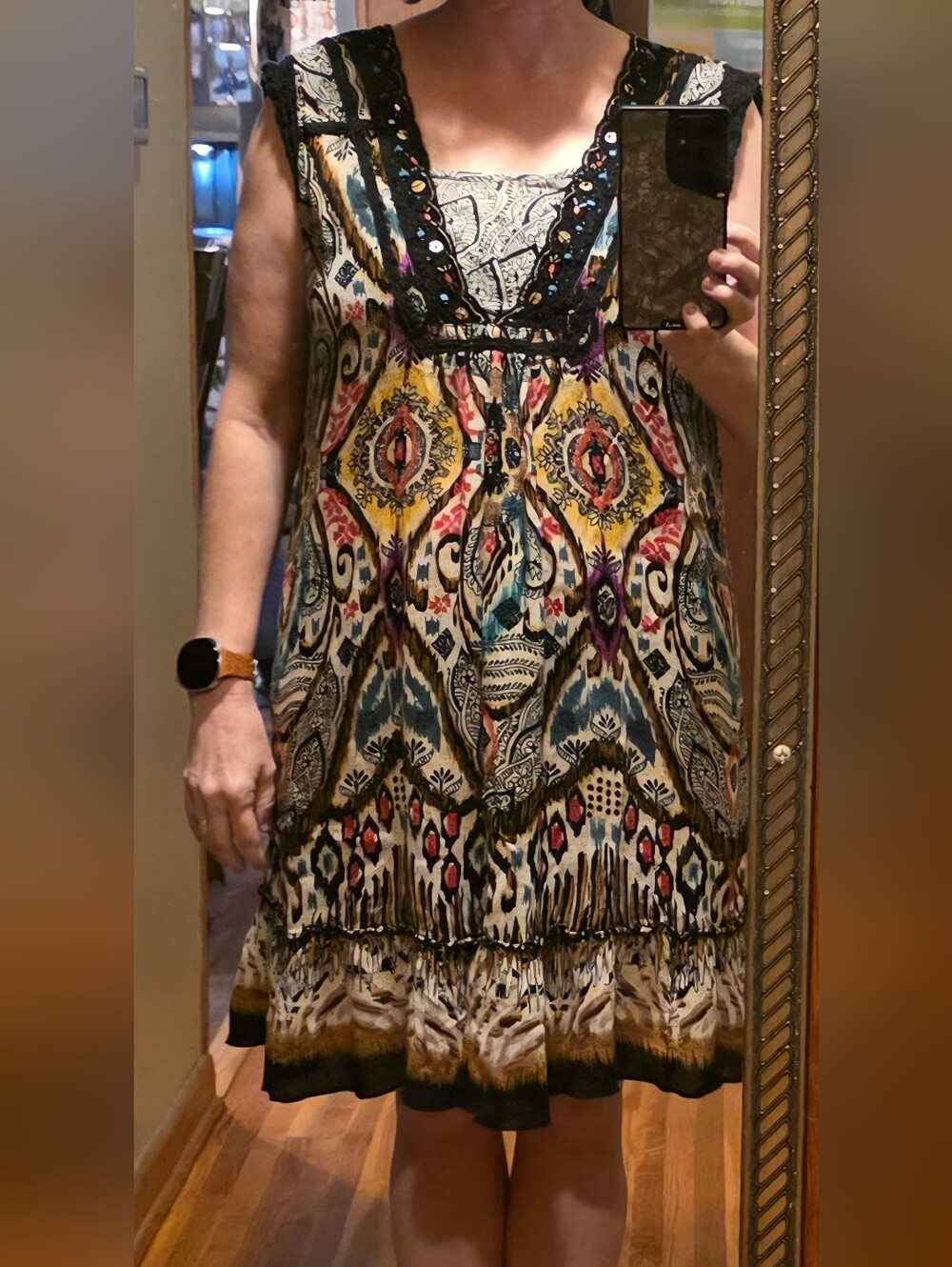 Bila XL Boho Printed Sleeveless Dress with Crochet & Stone Details
